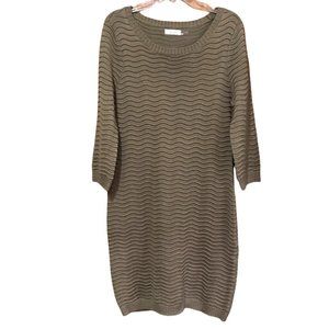 Calvin Klein Women Taupe Brown Textured Knit Midi Dress, Mid-Sleeves, Large